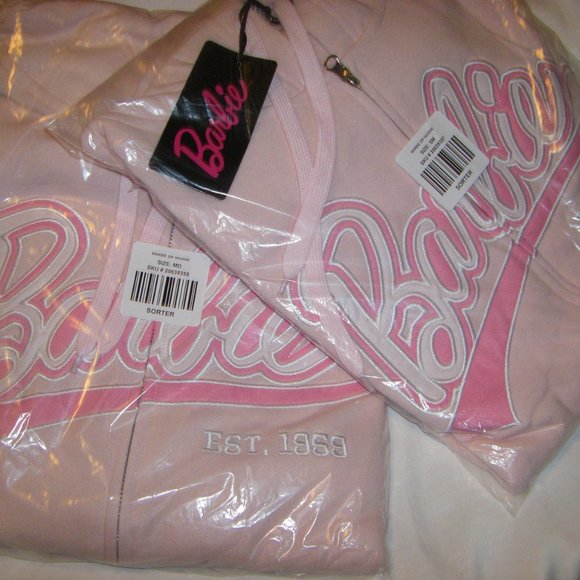 Barbie Full Zip Hoodie Jacket Soft Pink Raised Script Unisex Size New Sealed - Picture 7 of 7